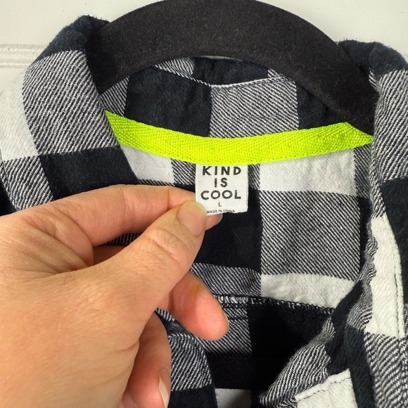 Kind is Cool ombré Buffalo plaid button down. Boys size L 10/12. - Picture 3 of 4
